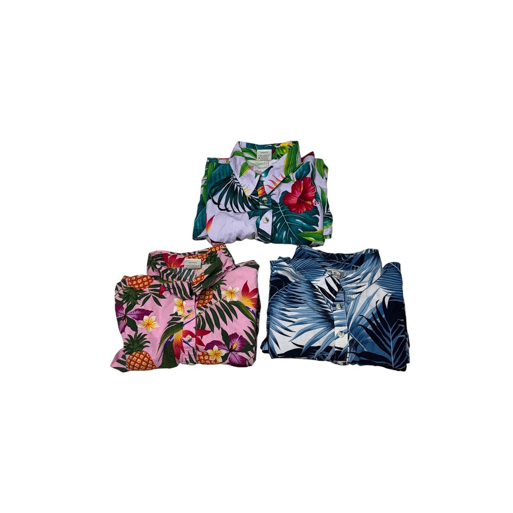 Lot 3 Go Barefoot Hawaiian Shirt Bundle 3XL‎ Mens Pink Blue  Tropical Cotton USA